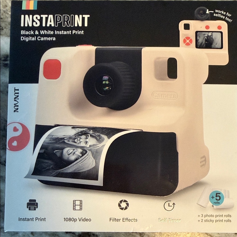 Cream and Black Instant Print Digital Camera